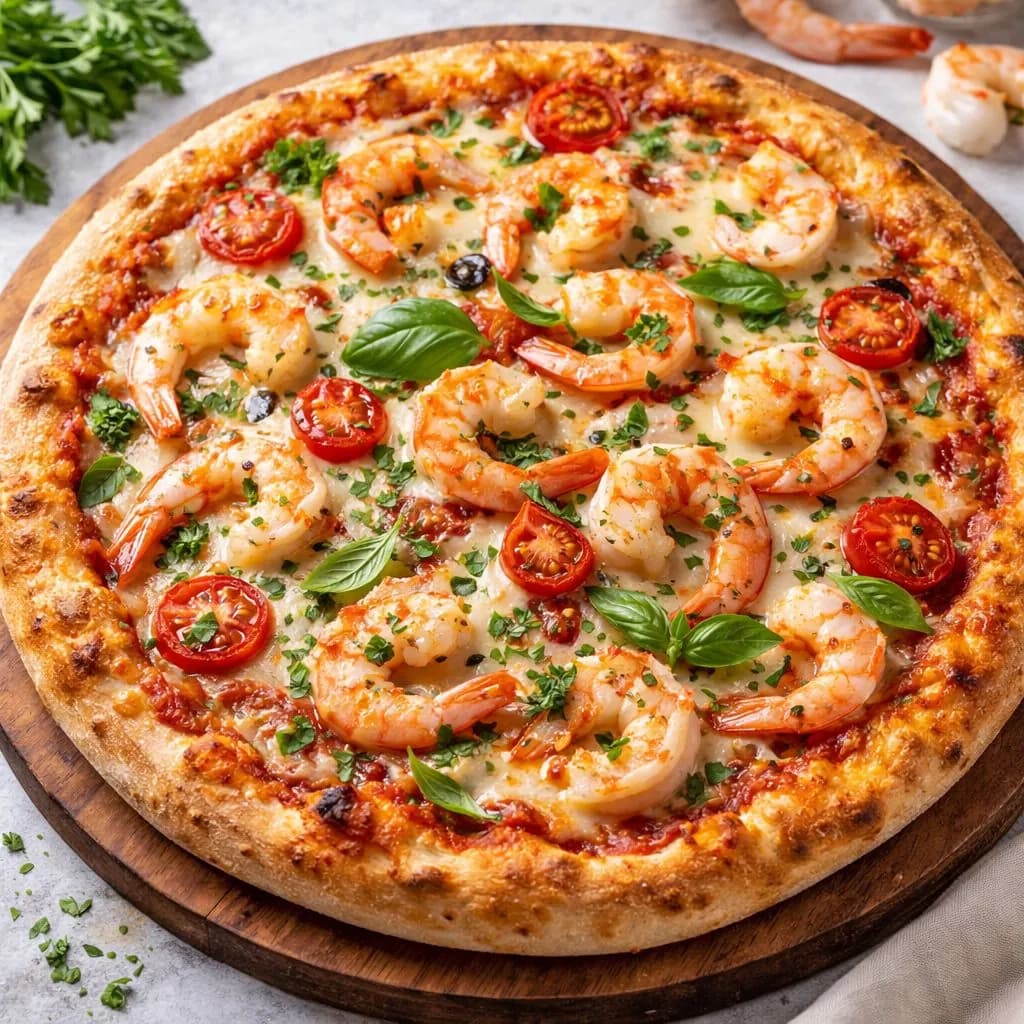 Pizza with prawns